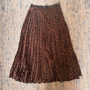 Zara Leopard Print Pleated Silky Midi Skirt